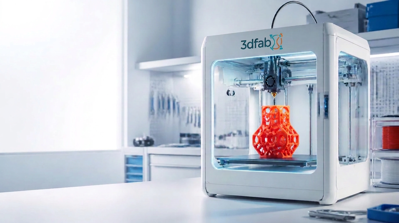 Impressora 3D fabricando uma peça geométrica coral em um laboratório de precisão